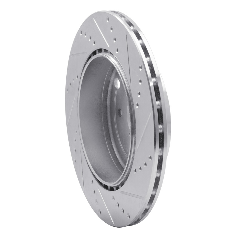 Subaru WRX STI Brake Rotor (1) - Rear Left - R1 Concepts - Drilled & Slotted - Silver - `18-`25